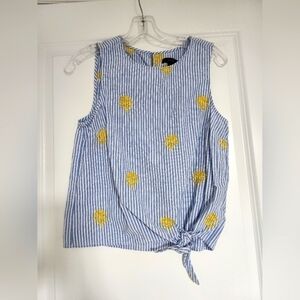 J. Crew blue and white striped top with embroidered yellow pineapples size 2